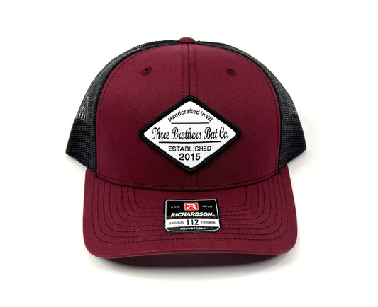 Burgandy/Black Diamond Patch Trucker Snapback Cap